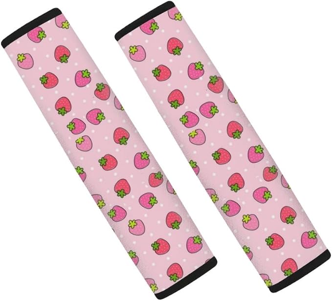 UNICEU Car Accessories Seat Belt Covers Shoulder Pads Seatbelt Strap Cover for Adults Women Kids, Cute Pink Strawberry Printed Neoprene Car Seatbelt Cushion Covers