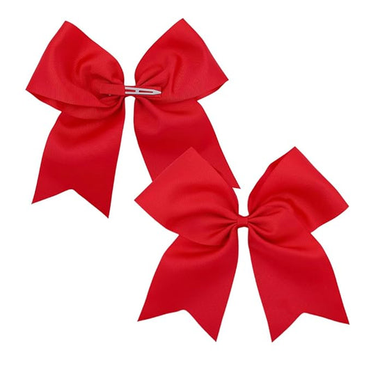 Pack of 2 Red Jumbo Cheer Bow Hair Clips for School Girls Cheerleader Bows 8'' Dancing Softball Basketball Cheerleading Team Hair Accessories