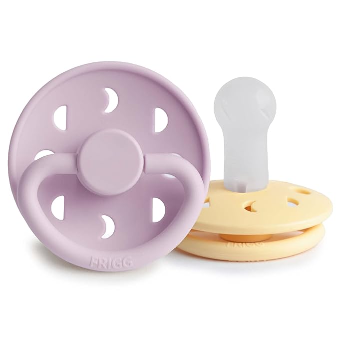 FRIGG Moon SilkySoft Silicone Baby Pacifier | Made in Denmark | BPA-Free (Pale Daffodil/Soft Lilac, 6-18 Months)