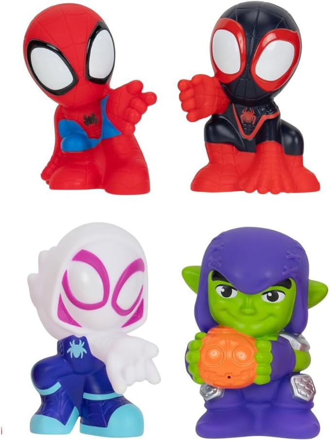Marvel Spidey and His Amazing Friends Bath Toy Set - Spidey Wall Mount with Web Net and Four Bath Squirters