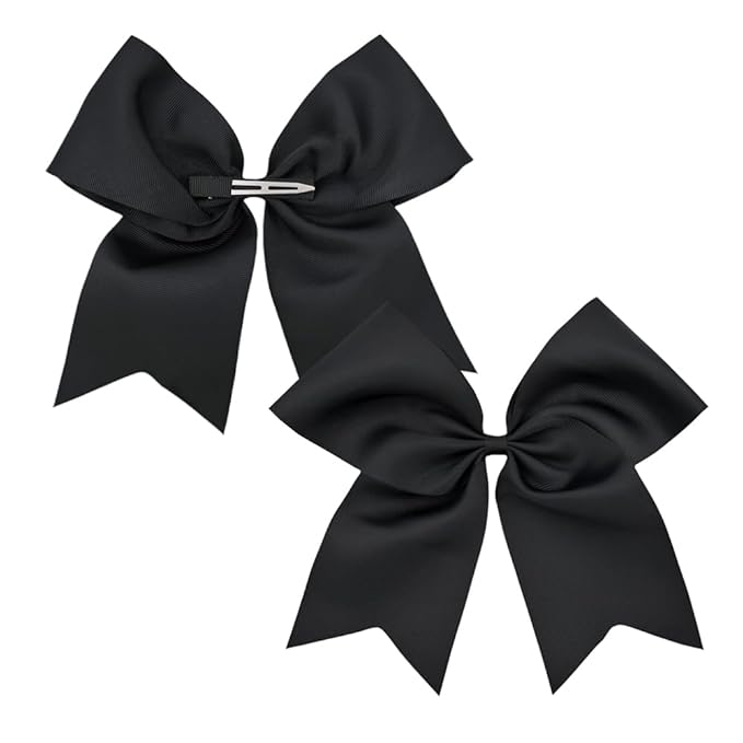 Pack of 2 Black Jumbo Cheer Bow Hair Clips for School Girls Cheerleader Bows 8'' Dancing Softball Basketball Cheerleading Team Hair Accessories