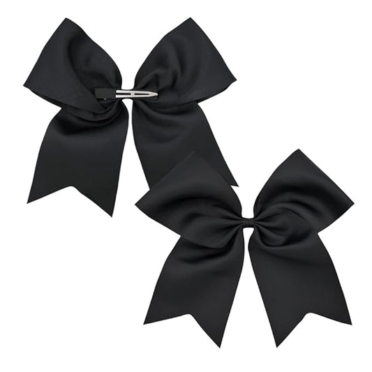 Pack of 2 Black Jumbo Cheer Bow Hair Clips for School Girls Cheerleader Bows 8'' Dancing Softball Basketball Cheerleading Team Hair Accessories