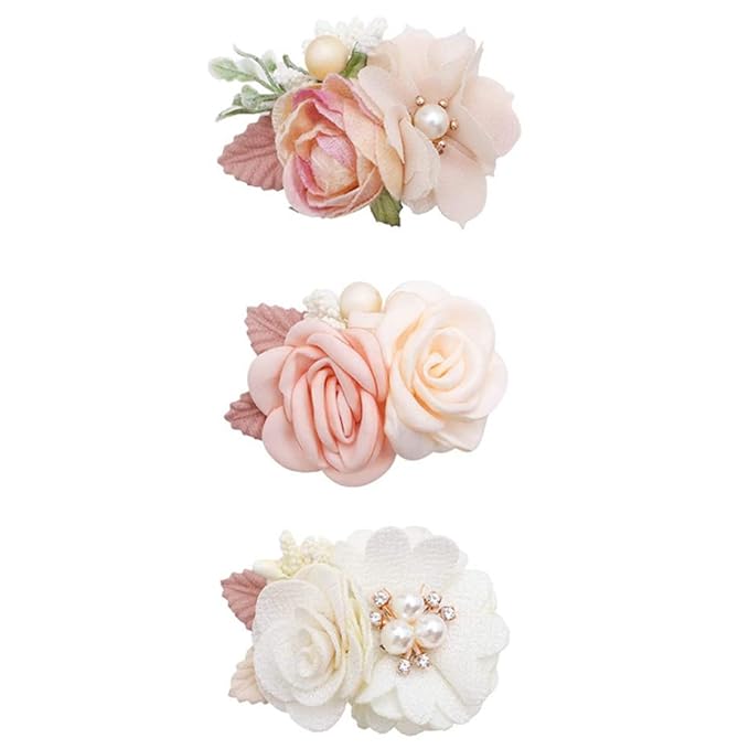 Flower Hair Clips Set for Baby Girl Lightweight Floral Hair Bow Accessories with Boutique Fully Lined Alligator Clip for Toddler Teens Gifts (AB)