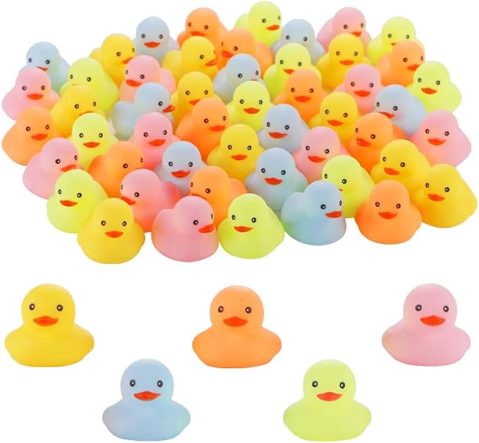 50 Pcs Multicolor Mini Rubber Ducks Baby Bath Toy ,Children Squeak and Float Colored Small Ducks in Bulk Toddlers Shower Duck Decorations Party Favors