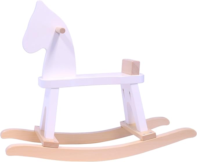 AmishToyBox.com Wooden Rocking Horse Toddler Ride-On Toy (White and Natural)