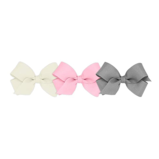 Wee Ones Girls' 3 pc Set Solid Grosgrain Variety Pack on a WeeStay No-Slip Hair Clip, Mini, Antique White, Pearl Pink and Gray