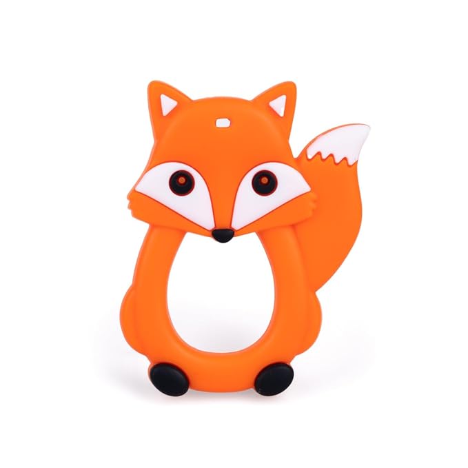Fox Silicone Baby Teether – Orange | 100% Food Grade Teething Toy | Textured Gum-Soothing Dots & Easy Grip Ring | BPA-Free, Phthalate-Free | Chew from Any Angle | Sensory Toy 3-36 Months