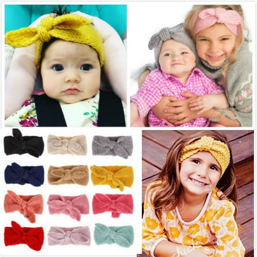 Turban Headband Baby Girl - Warm Rabbit Knot Hair Band Wrap Newborn Toddler Children 2Pcs (Brown+Beige, One Size)