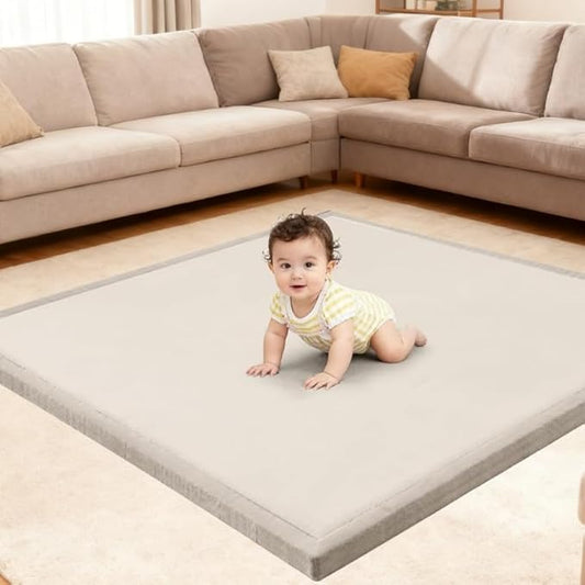 Ultra Soft Baby Play Mat for Floor, 59"×79" Playpen Mat, 1.3" Thick Memory Foam, Non-Slip Tummy Time Mat for Infants, Toddlers, and Kids – Water-Repellent Coral Velvet, Easy Care