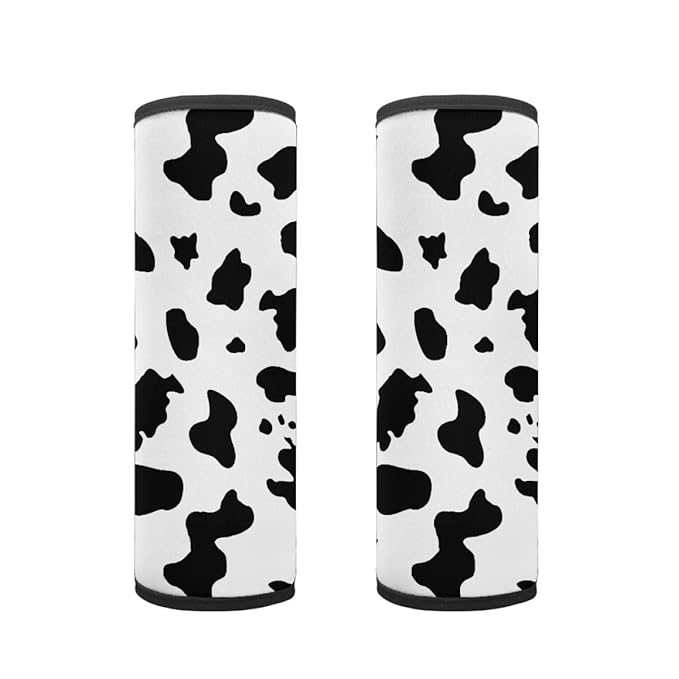 ENLACHIC Kids Car Seat Belt Cover, Cute Cartoon Animal Print Baby Car Seat Strap Pads Infant Car Seat Protector Car Accessories Universal All Cars,Cow Print