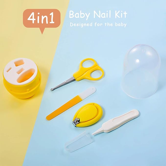 SONARIN Transparent Lid Baby Nail Kit,4-in-1 Baby Grooming Kit,with Baby Nail Clippers,Scissor,Nail File&Tweezer,Baby Nail Care Kit for Newborn,Infant or Toddler(Yellow)