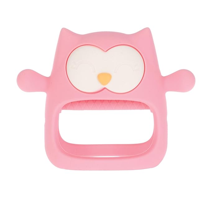Nuby Silicone Wrist Grip Teething Mitten - 3+ Months, Pink Owl