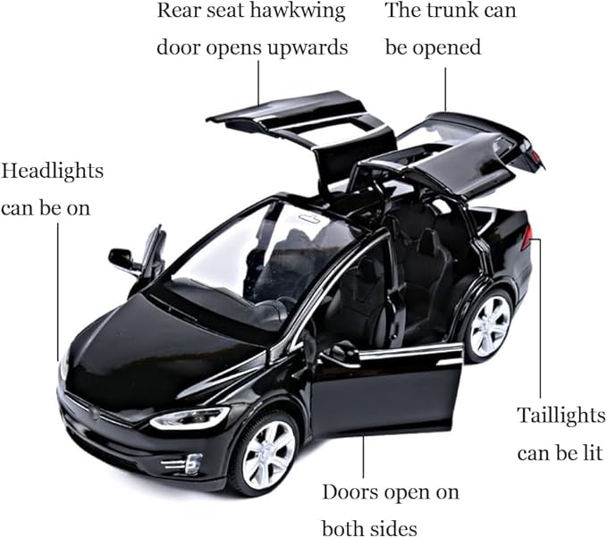 1/32 Model x Metal Die Casting Toy Car for 3 to 12 Year Old Boy Pull Back Car Toy with Sound and Lights (Black)