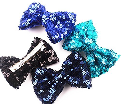 CÉLLOT Party Festival Baby Girls Sparkling Bows Clips 15PCS Glitter Sequins 4" Hair Bows Alligator Hair Clips for Girls Baby Children Toddlers