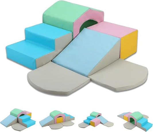 MFUN Soft Climbing Toys for Toddlers & Baby, 6-Piece Foam Climbing Blocks, Kids Playground Climbers & Play Structures, Waterproof & Easy to Clean (Pink, 6-Piece)