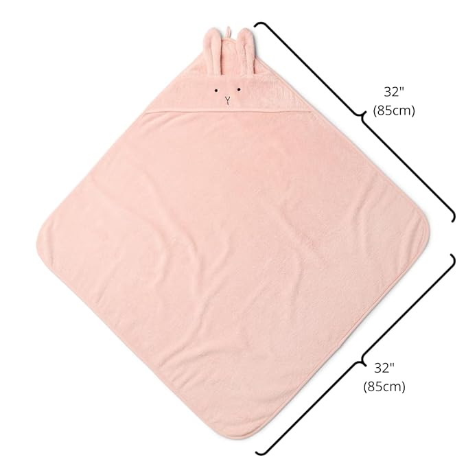 Hooded Baby Towels - 100% Organic Cotton Baby Bath Towels, 32" x 32" Super-Soft and Absorbent Baby Towels for Newborn 2-Pack (Rabbit Blush/Bear Baby Blue)