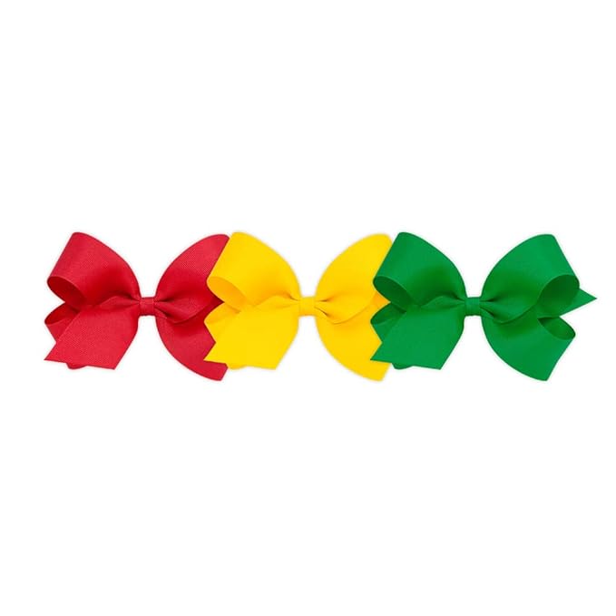 Wee Ones Girls' 3 pc Set Solid Grosgrain Variety Pack on a WeeStay No-Slip Hair Clip, Large, Red, Yellow, and Green