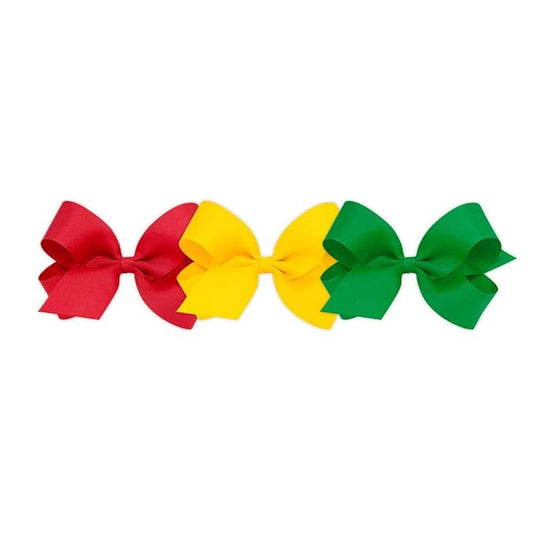 Wee Ones Girls' 3 pc Set Solid Grosgrain Variety Pack on a WeeStay No-Slip Hair Clip, Large, Red, Yellow, and Green