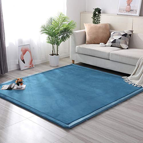 Loartee Nursery Rug Coral Velvet Crawling Rugs Mat Area Rugs Play Crawling Mat(6'7"x7'10", Blue) for Toddler Children Play Mat Yoga Mat Exercise Pads Carpet