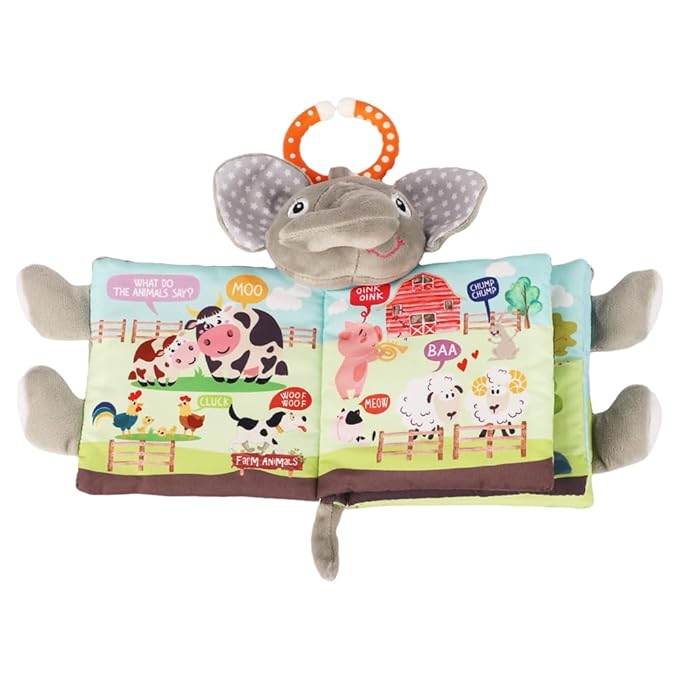 Elephant Baby Books Toys, 0-6-12 Months, Loveys, Crinkle Books for Babies, Easter Baby Gifts Shower, Infant Toys, 1-2 Year Old, Soft Cloth Book, for Baby Girls Boys- Medium