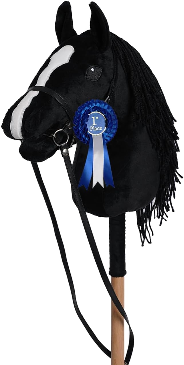 ROCK MY BABY Hobby Horse with a Detachable Bridle Plush Stuffed Stick Horse with Award Ribbon for Kids 3+ Years Old (Black)