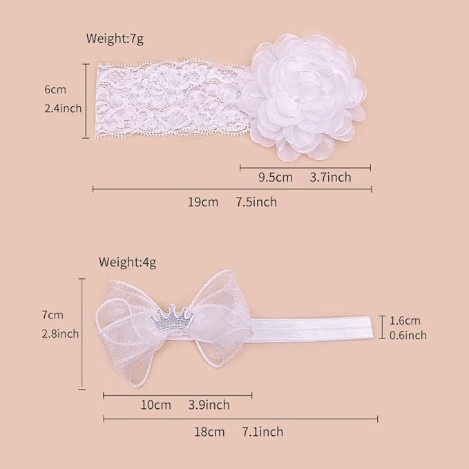 White Lace Christening Headband for Baby Girl Soft Cotton Flower Baptism Toddler Elastic Hairband Bow Newborn Infant Hair Accessories for Birthday Party (White 3, Standard size)