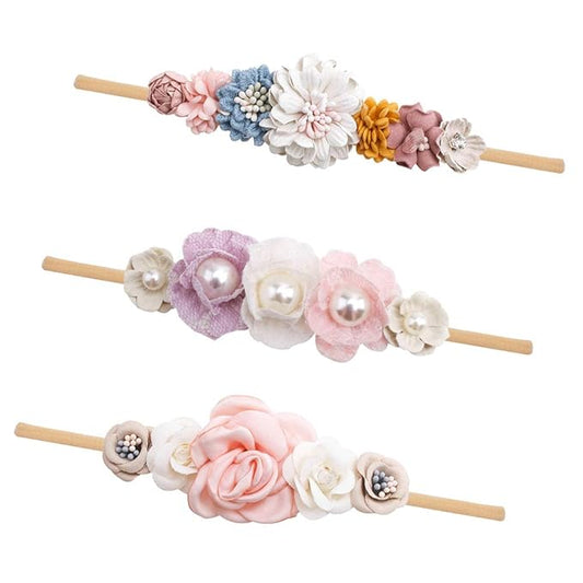 cherrboll 3pcs Baby Girl Flower Headbands, Super Soft & Stretchy Nylon Floral Hairbands for Newborn Toddler