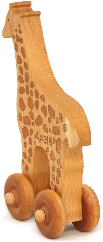 Personalized Wooden Toy Giraffe Car – Handmade Push Toy for Toddlers & Kids with Custom Name Option, Classic Gift for Birthdays and Keepsakes