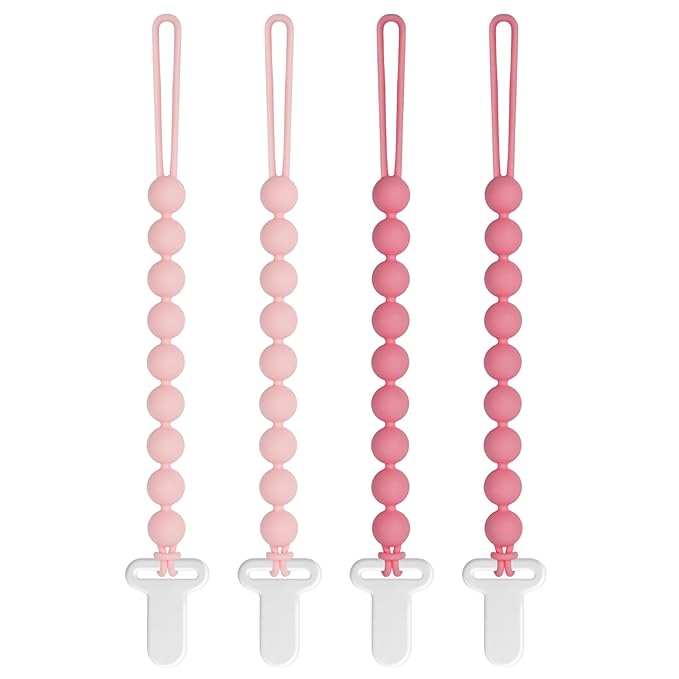 Pacifier Clips Baby Girls - Draklary 4 Pack Paci Clip Silicone Soothe Baby Binky Holder for Newborn Essentials Shower Birthday Gift