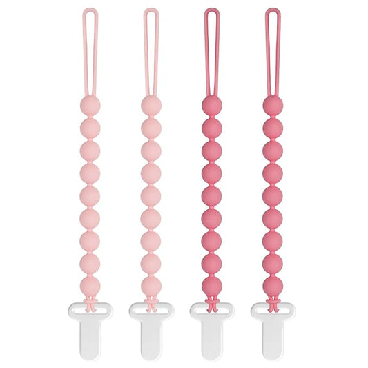 Pacifier Clips Baby Girls - Draklary 4 Pack Paci Clip Silicone Soothe Baby Binky Holder for Newborn Essentials Shower Birthday Gift