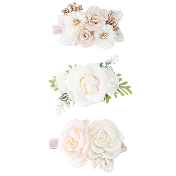 Flower Hair Clips Set for Baby Girl Lightweight Floral Hair Bow Accessories with Boutique Fully Lined Alligator Clip for Toddler Teens Gifts (AD)
