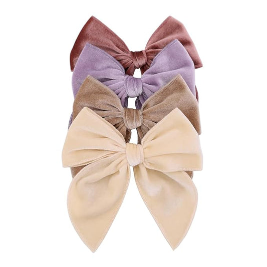 Pack of 4 Large Velvet Fable Bow Hair Clips for Kids Toddler Girl Mom Velvet Hair Bow Alligator Clips Baby Girls Women Hair Accessories (Cream/Mauve)