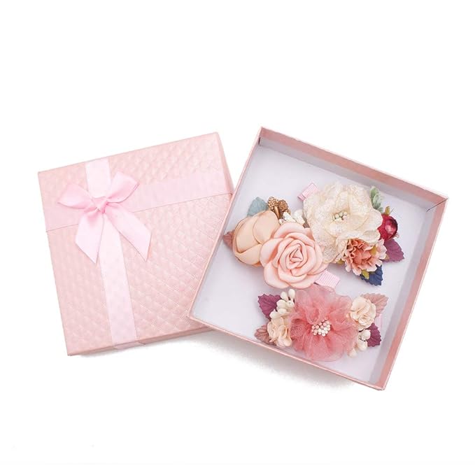 Flower Hair Clips Set-Cherrboll 3pcs Floral Hair Bow Accessories for Baby Girl Toddles Teen Gifts