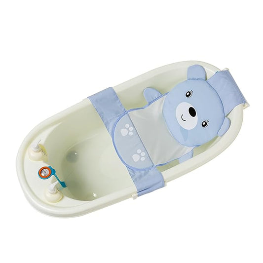 Cute Cartoon Bear Baby Bathtub Net Pocket Foldable and Portable Shower Net Bed Adjustable Bathing Net Infant Shower Gift Cute and Secure