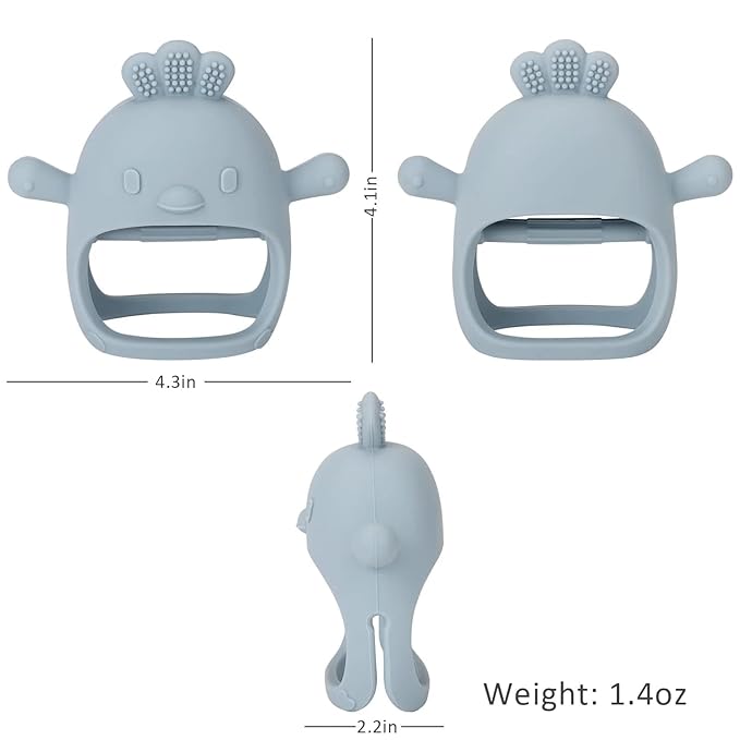 2 Pack Baby Teether Toy, BPA Free Silicone Mitten Glove Teether for Sucking Needs, Baby Teething Toys 0-3-6-12 Months, Hand Pacifier Chew Toys for Teething Pain Relief (Beige & Blue)