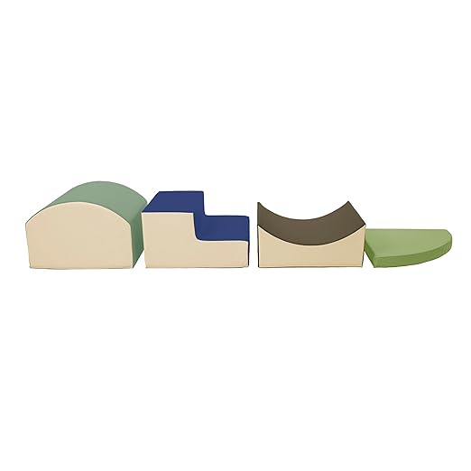 FDP SoftScape Curvy Corner Climber, Indoor Active Play Structure for Toddlers and Kids, Safe Soft Foam for Crawling and Sliding, 4-Piece Set - Earthtone