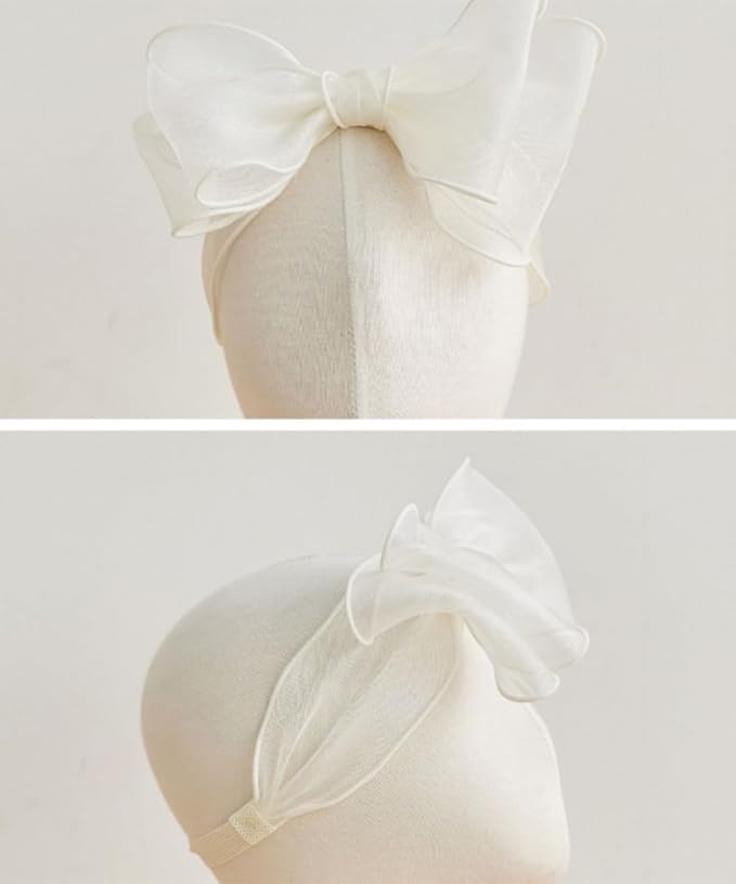Lace Big Bow Baby Girls Headband Floral Hair Band Toddlers Newborn Infants Christening Baptism Party Hair Accessories for 0-36 Months Elastics Hairband (Style 7)