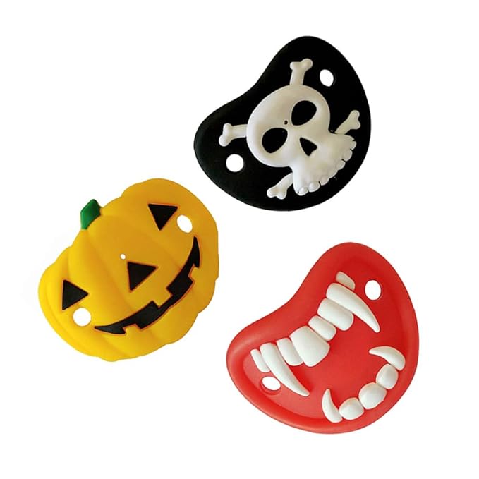 Kisangel Halloween Baby Pacifier Set 3Pcs Pumpkin Skull Shape Silicone Soother for Toddlers Infant Calming Teether Food Grade Safety