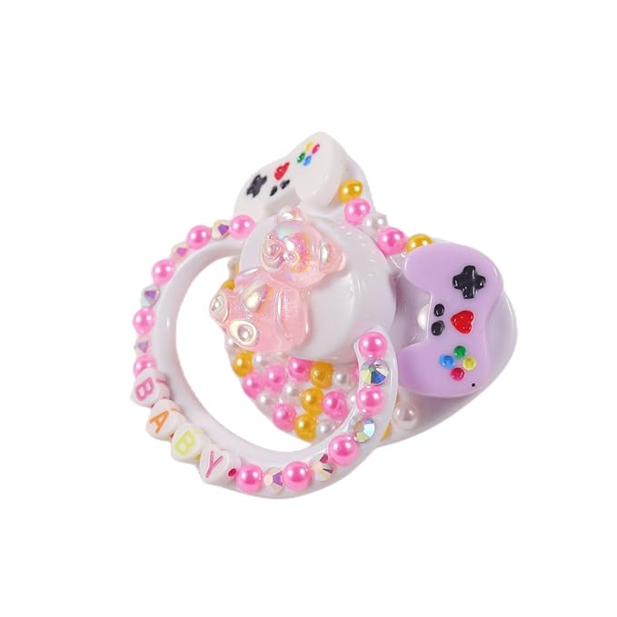 Adult Sized Pacifier, Personalized Pacifier, with Dust Cover Rhinestones Bling Dummy（Pink）