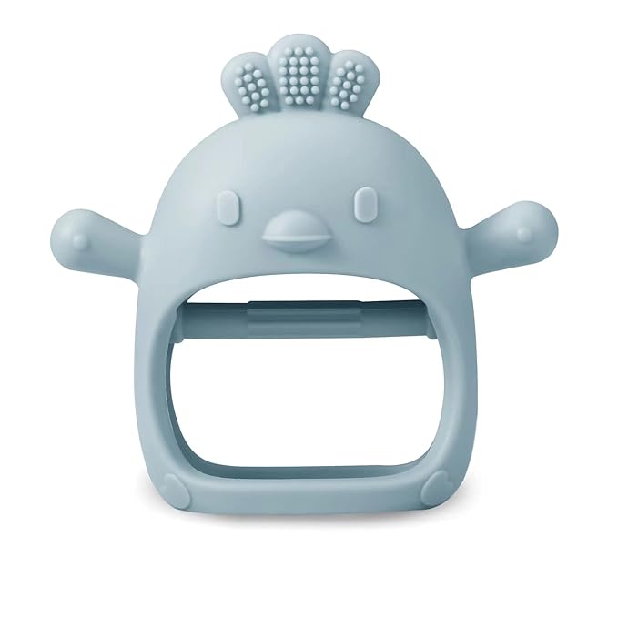 PandaEar 2 Pack Silicone Teething Toys | Baby Teether Mitten & Hand Pacifier for Soothing Teething Pain Relief (White/Blue)