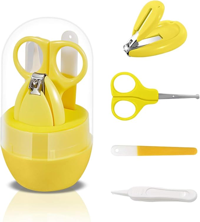 SONARIN Transparent Lid Baby Nail Kit,4-in-1 Baby Grooming Kit,with Baby Nail Clippers,Scissor,Nail File&Tweezer,Baby Nail Care Kit for Newborn,Infant or Toddler(Yellow)