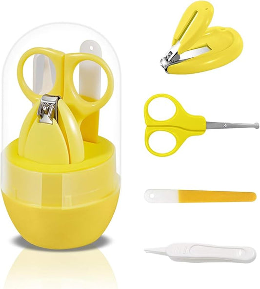 SONARIN Transparent Lid Baby Nail Kit,4-in-1 Baby Grooming Kit,with Baby Nail Clippers,Scissor,Nail File&Tweezer,Baby Nail Care Kit for Newborn,Infant or Toddler(Yellow)