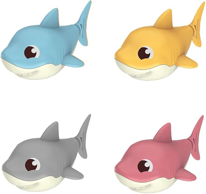 4 PCS Wind-Up Shark Bath Toys for Toddlers – 4-Pack Animal Swimming Water Toys, Battery-Free Wind Up Floating Bathtub Toys for Baby Boys Girls, Fun Shower Pool Gift Set (Shark)