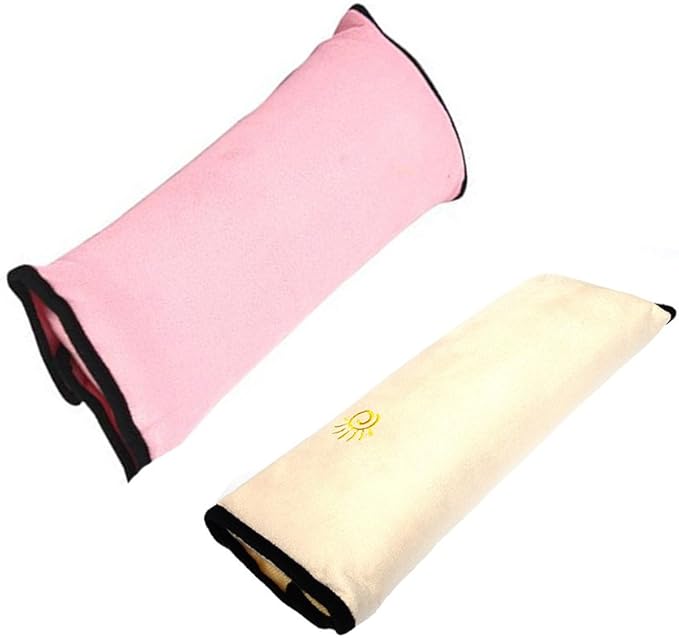Kids Seatbelt Pillow 2 Packs, Universal Car Seat Belt Pillow Seatbelt Protector Soft Cushion Shoulder Covers Pad Headrest Neck Support Kids for Children and Adult (Beige+Pink)