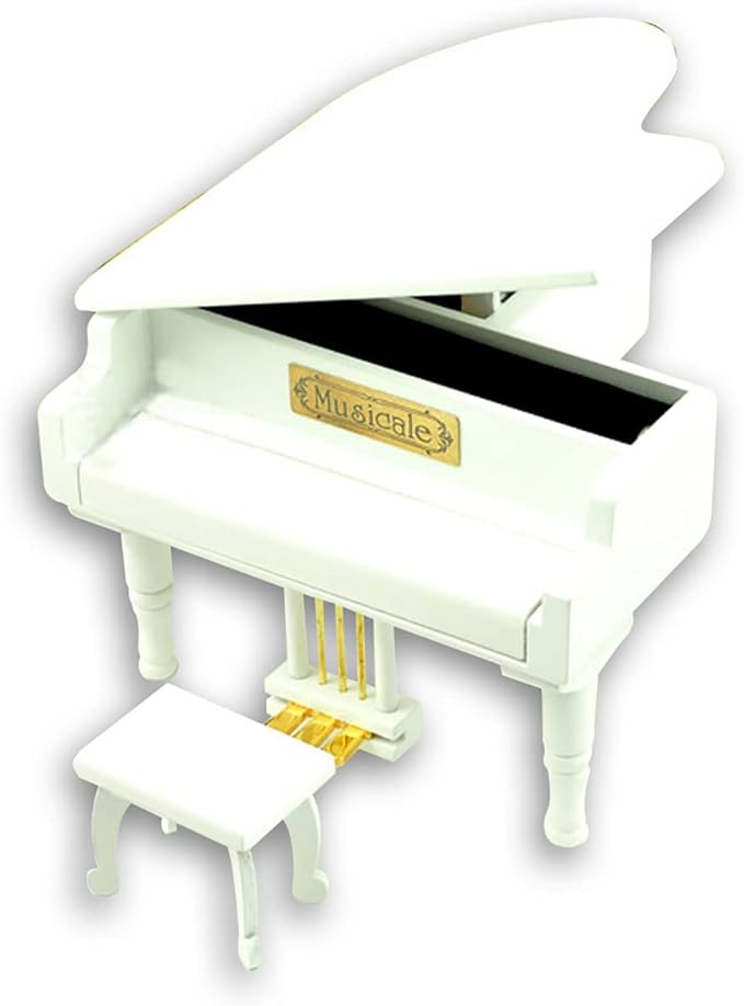 BinkeGG Play (My Neighbor T0toro) White Wooden Grand Piano Wind up Music Box with Sankyo Musical Movement (65 Tunes Option)