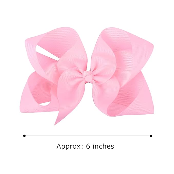 DEEKA 12 PCS 6" Big Hand-made Grosgrain Ribbon Hair Bow Alligator Clips Hair Accessories for Little Teen Toddler Girls - Light Pink