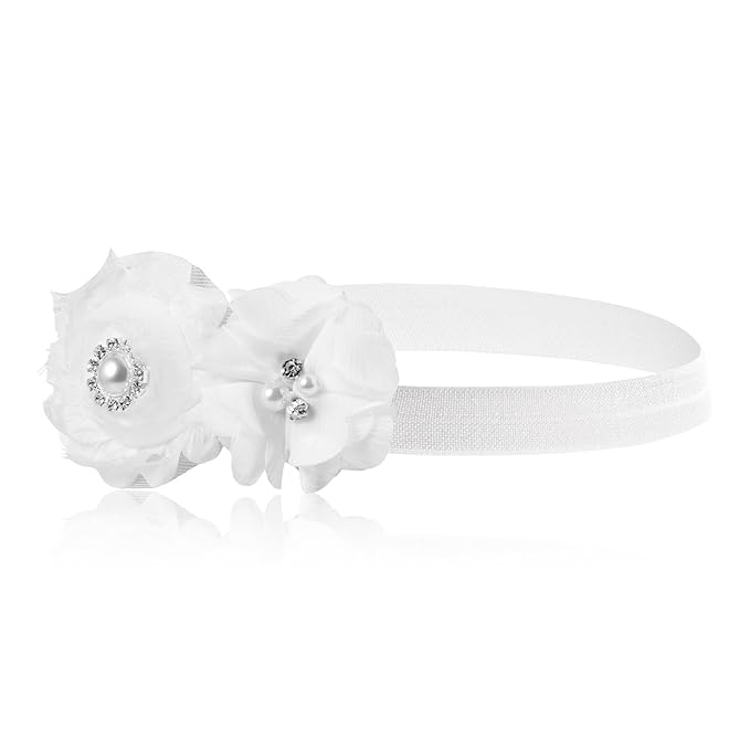 2 Pcs Baby Girls Baptism Christening Headbands Newborn Infant Toddlers Flower Crown Lace Bow Hairband (Cross Rhinestone)