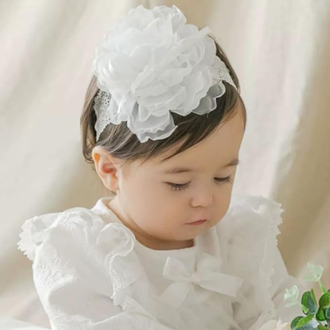 Lace Big Bow Baby Girls Headband Floral Hair Band Toddlers Newborn Infants Christening Baptism Party Hair Accessories for 0-36 Months Elastics Hairband (Style 3)