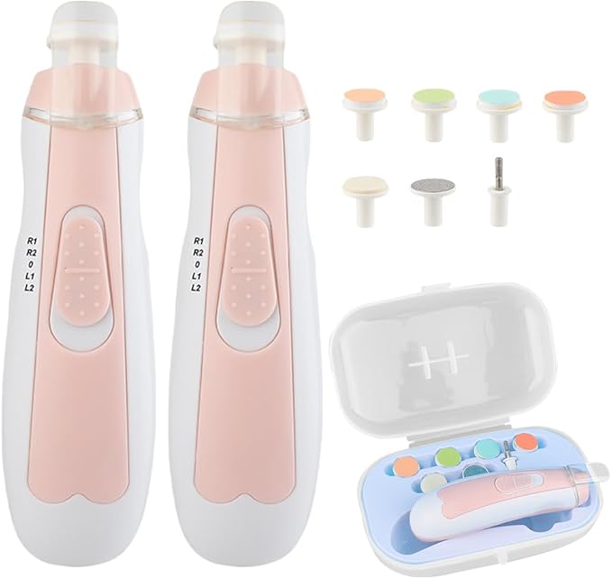 Baby Nail Trimmer Electric, Upgrade Baby Nail Clippers Safe Baby Nail File Kit, Trim Polish Grooming Kit for Newborn Infant Toddler or Adults Toes Fingernails Care (Pink, 2PCS)