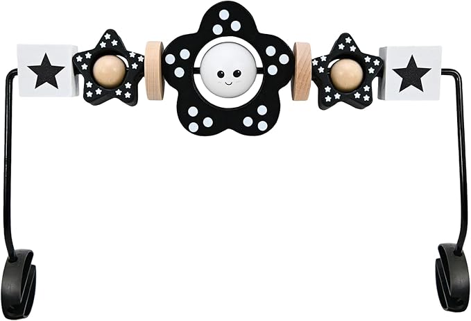 Wooden Baby Bouncer Toy Bar Attachment, Sensory Toy for Newborn to Toddler Boys Girls, Easy Install & Remove, Baby Bjorn Compatible (Black)